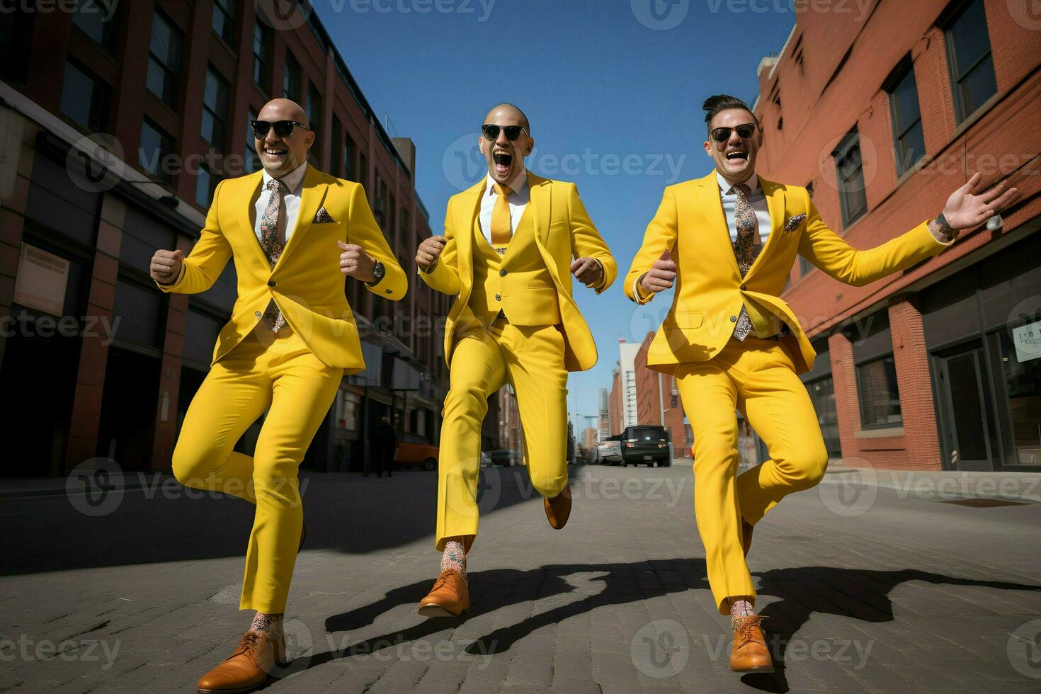 happy men walk on street AI Generative photo