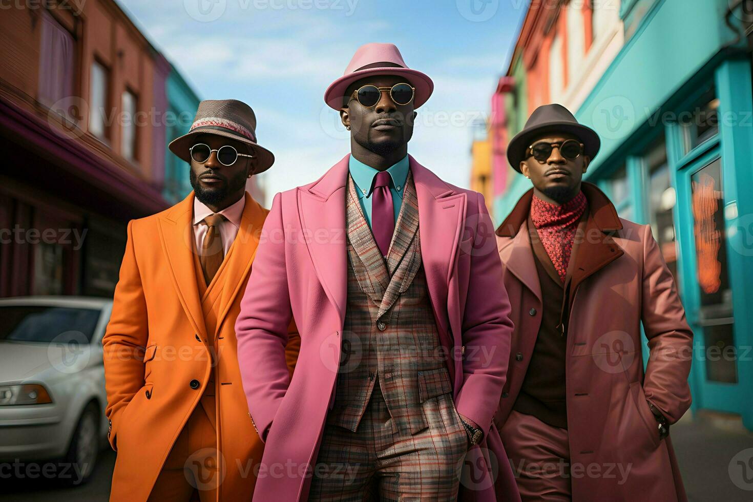 a group of men wear colorful suit AI Generative photo