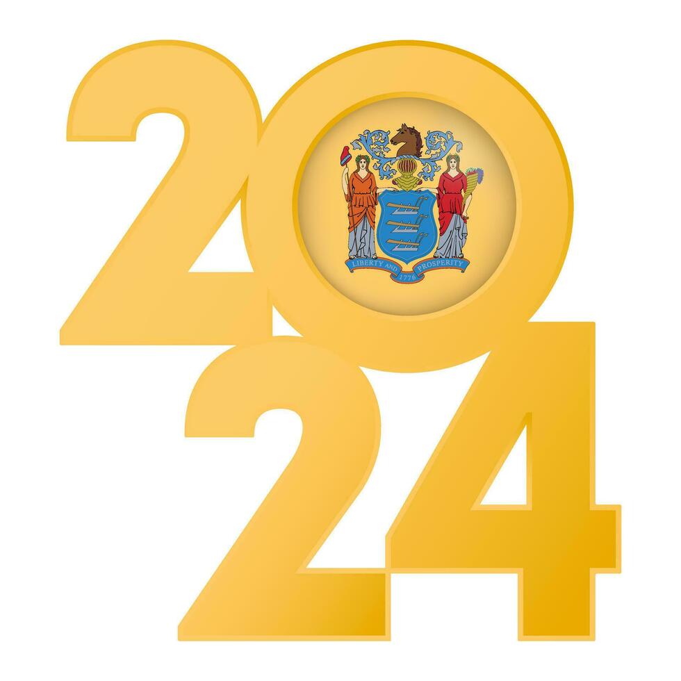 2024 banner with New Jersey state flag inside. Vector illustration.