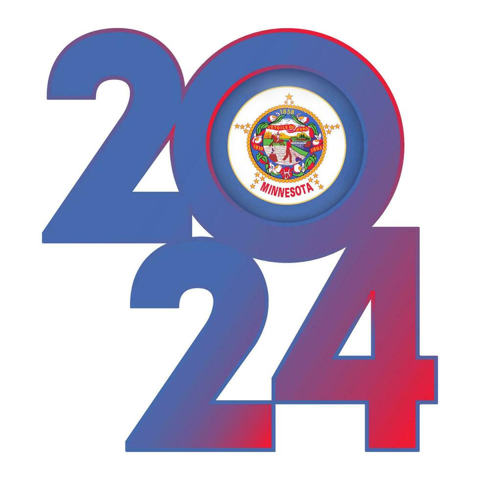 2024 banner with Minnesota state flag inside. Vector illustration.