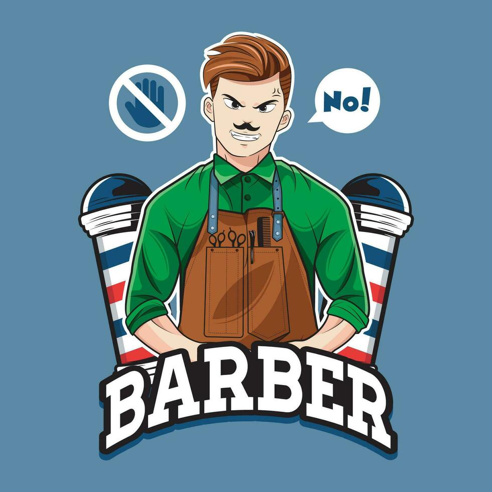 enojado Barbero hombre mascota personaje logo. vector ilustración