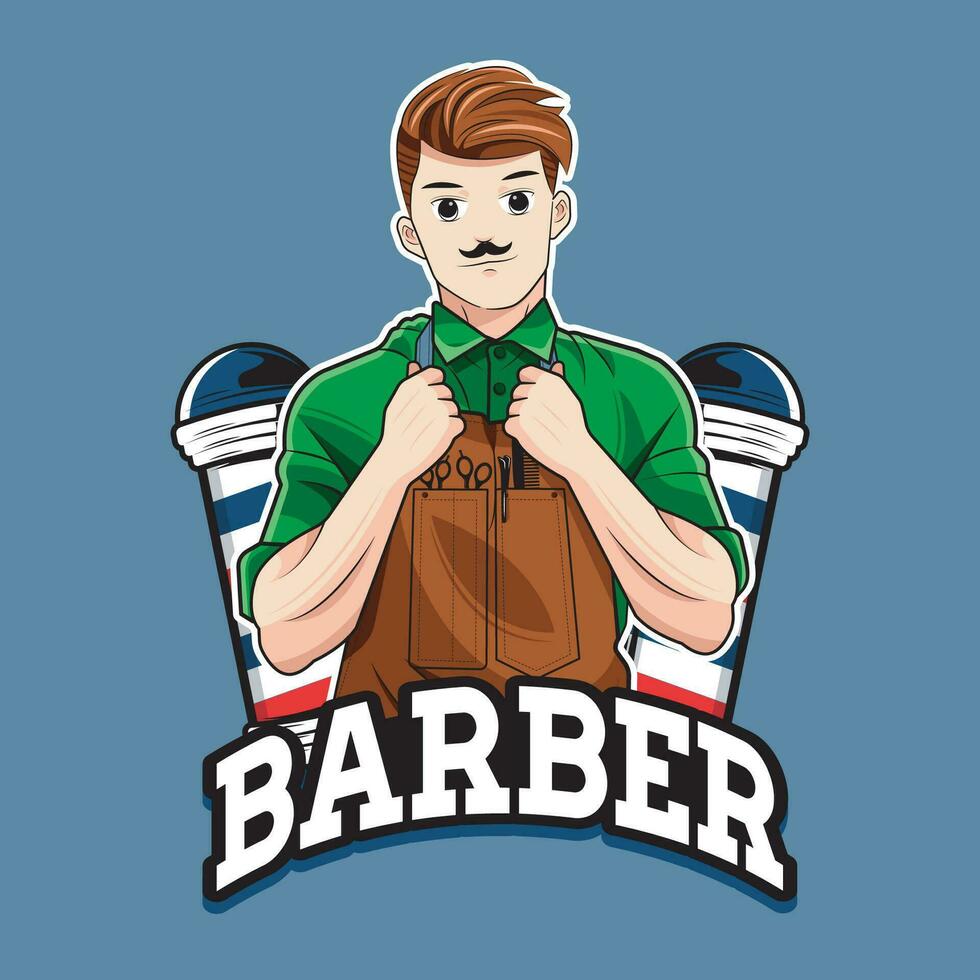 Confident Barber man mascot character logo. Vector illustration