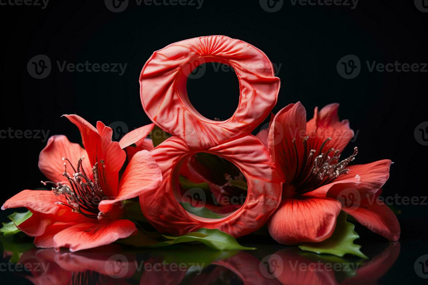 Floral arrangement with the number 8 on a dark background. International Women's Day. Concept of 8 March holiday. Generative AI photo