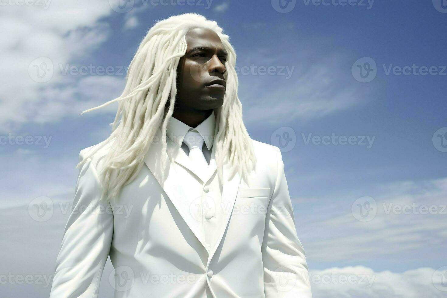 black man in white suit AI Generative photo