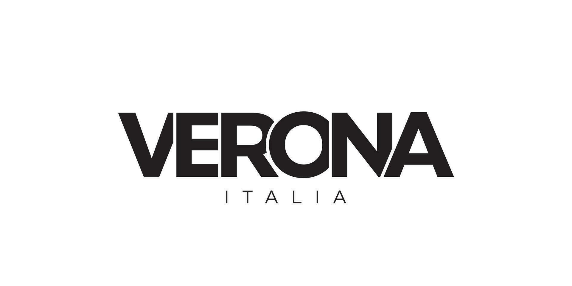 Verona in the Italia emblem. The design features a geometric style, vector illustration with bold typography in a modern font. The graphic slogan lettering.