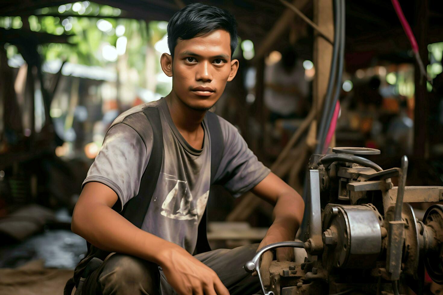 indonesian man and hard work ai generative photo