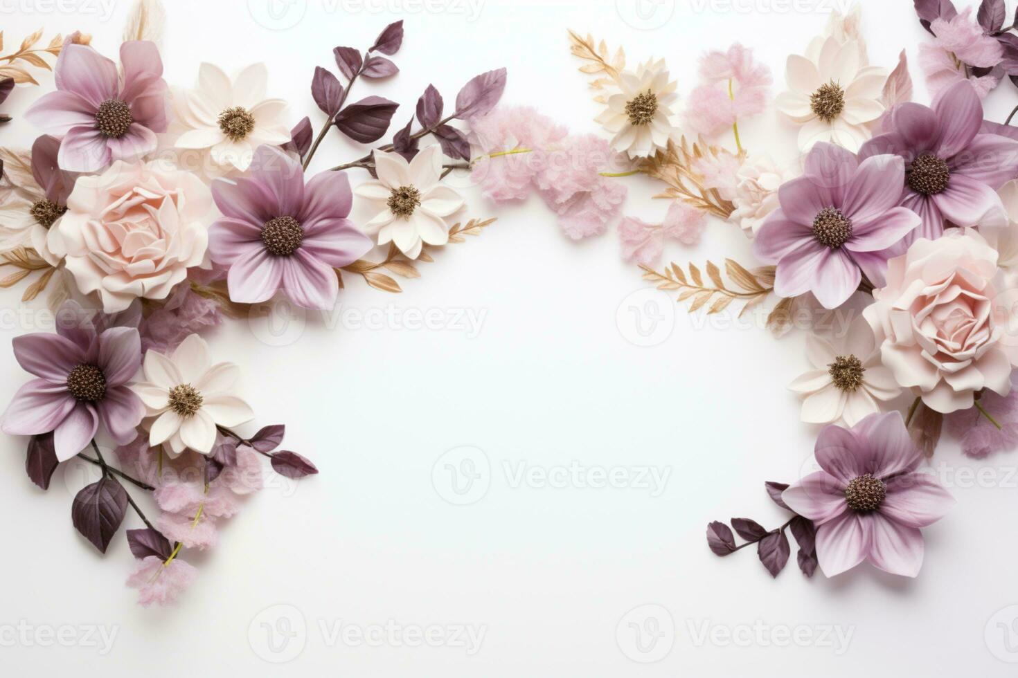 AI Generated flower frame on white with copy space photo