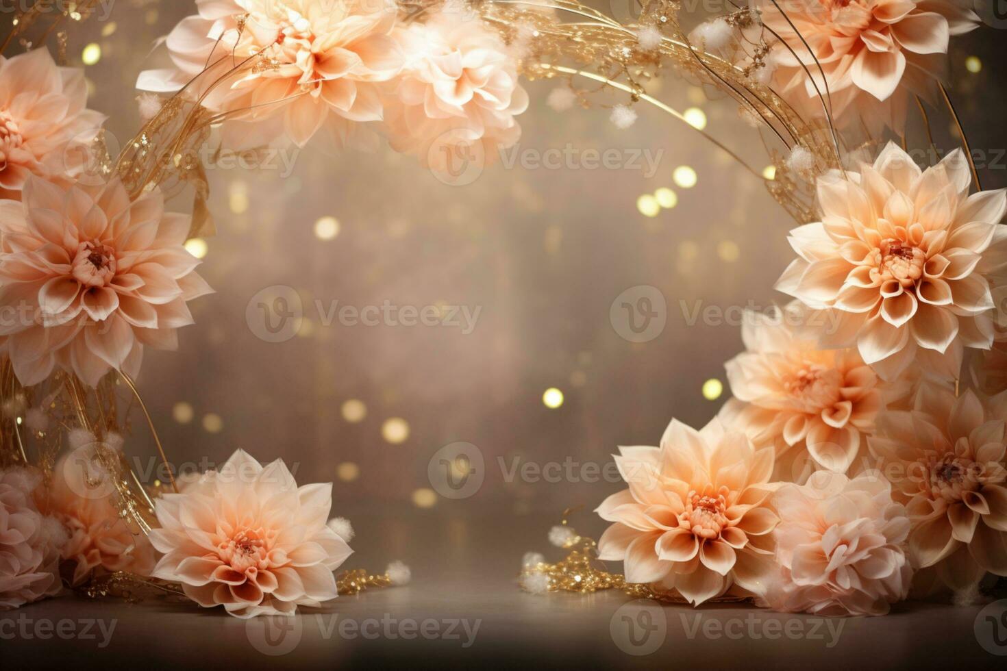 AI Generated golden floral frame with copy space photo
