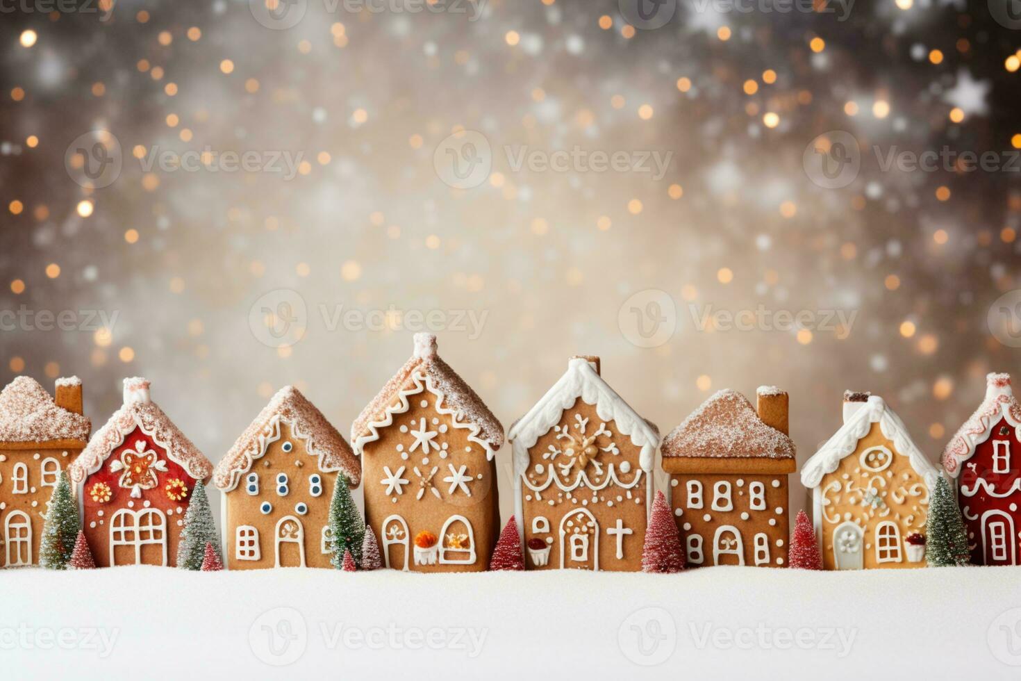 AI Generated Christmas background with gingerbread houses photo