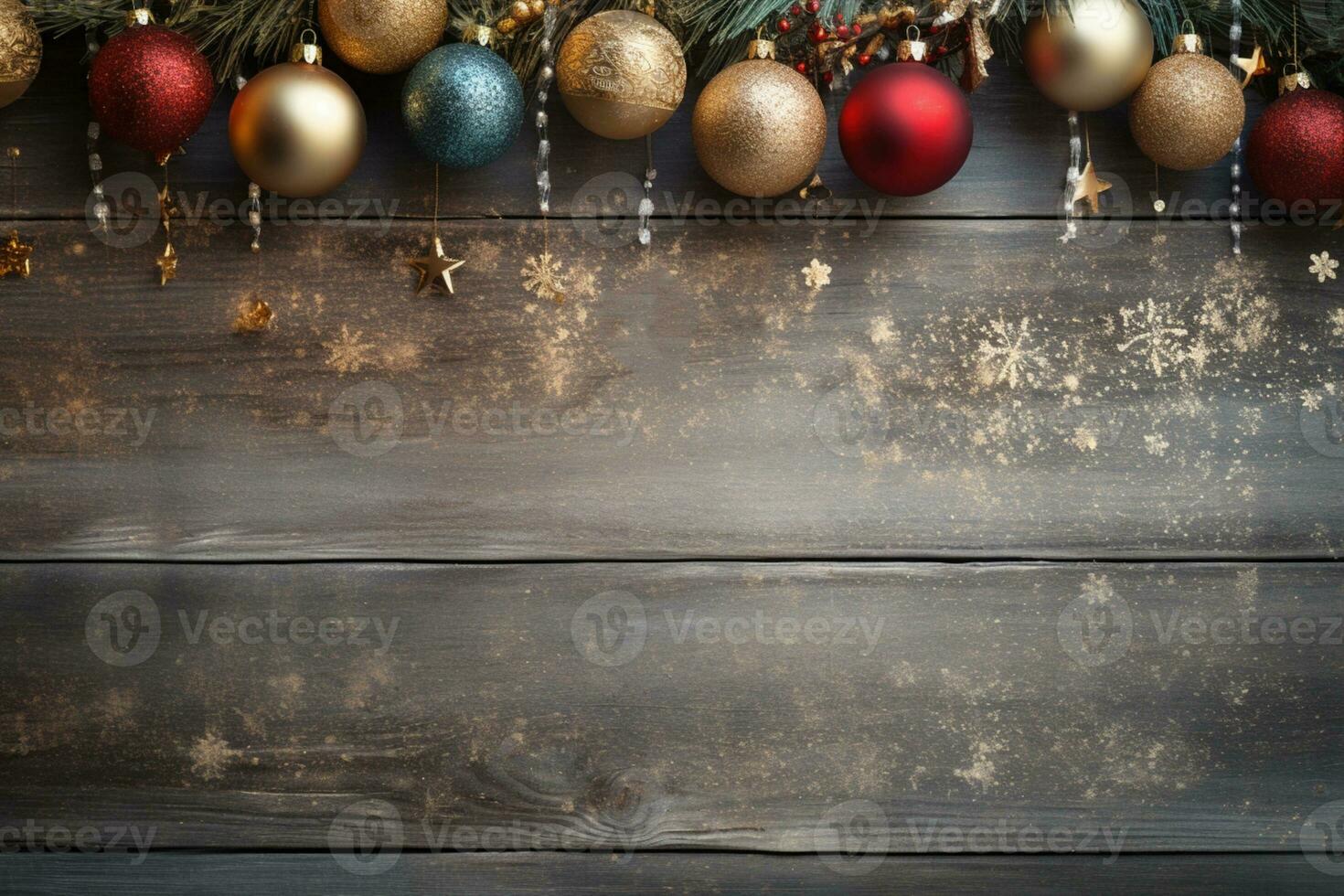AI Generated Christmas Background with Baubles and copy space photo