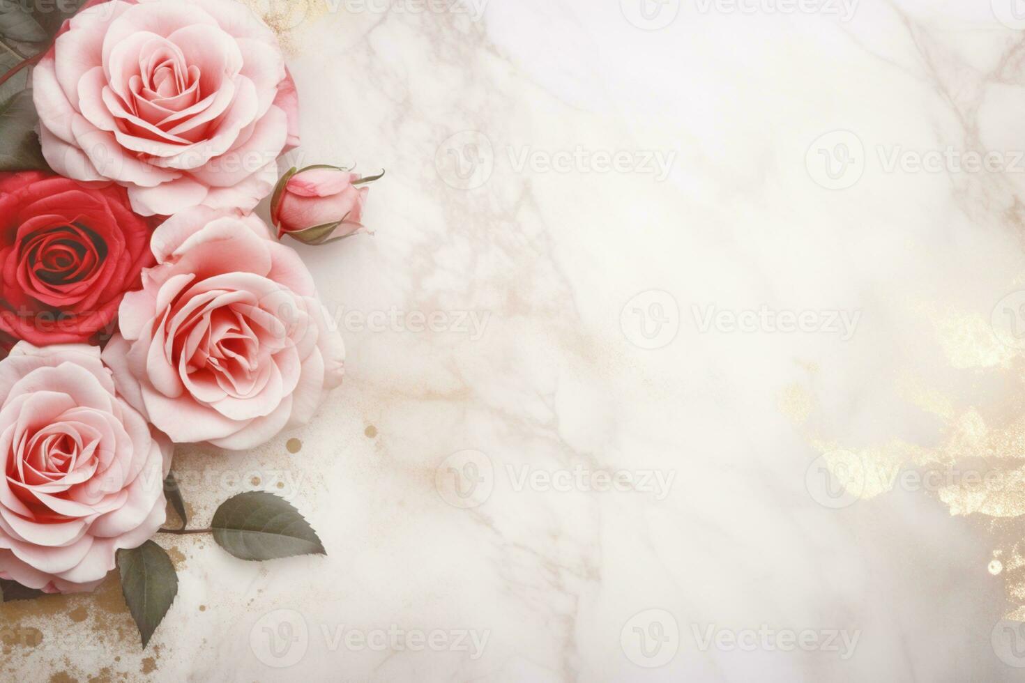 AI Generated Roses on Marble with Copy Space photo