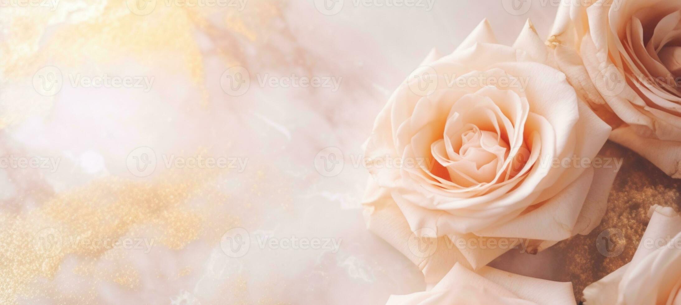 AI Generated Roses on Marble with Copy Space photo
