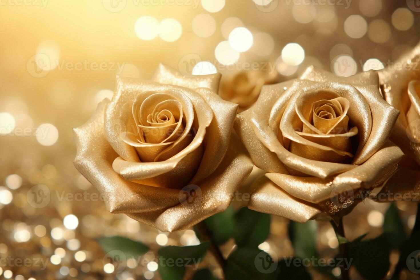 AI Generated Golden Flower Background with Copy Space photo