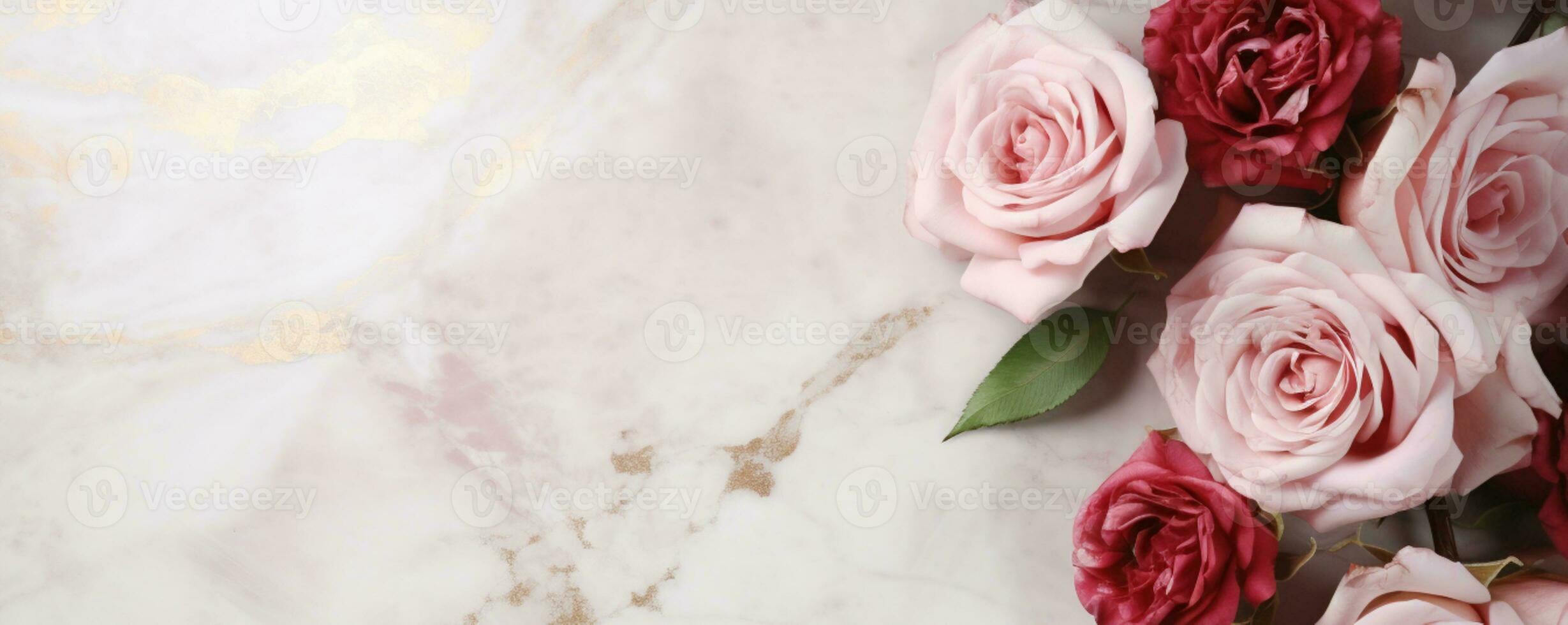 AI Generated Roses on Marble with Copy Space photo
