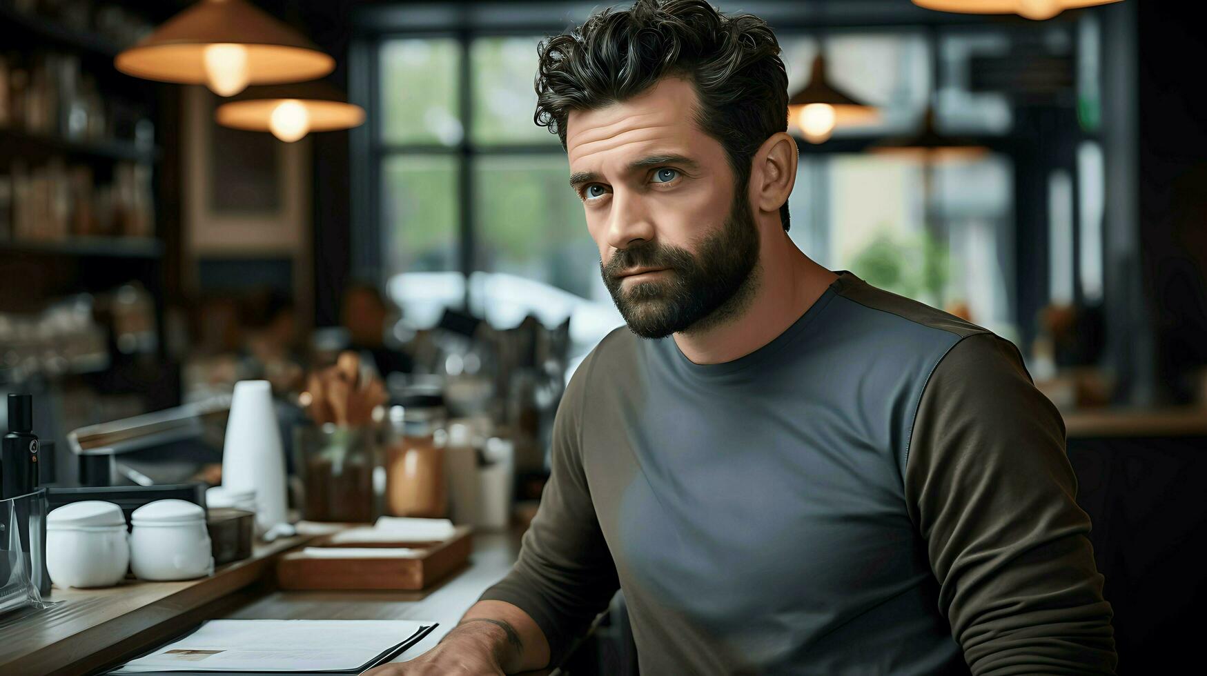 a man in restaurant ai generative photo