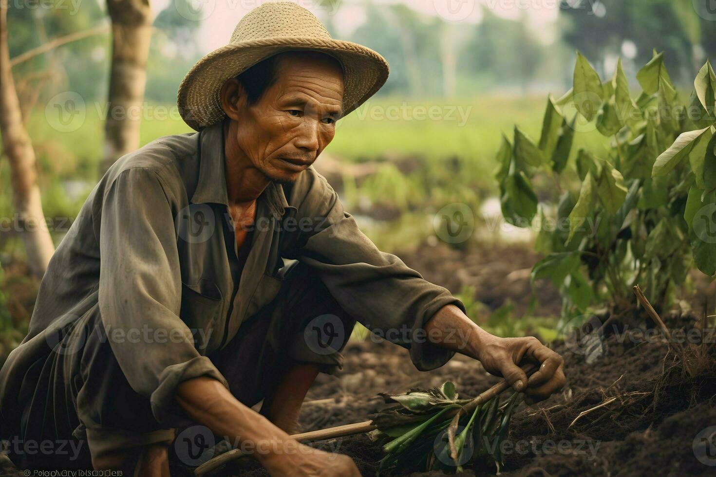 indonesian man work as farmer AI Generative photo