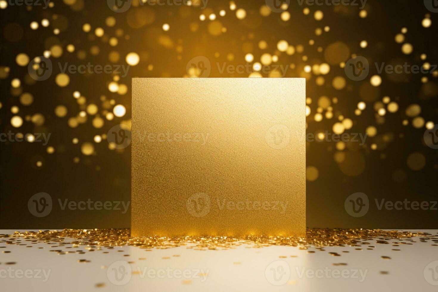 AI Generated golden stage with glowing lights photo
