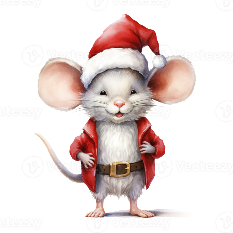 Mouse Wearing Santa Costume For Christmas Event. Watercolor Style. AI Generated png