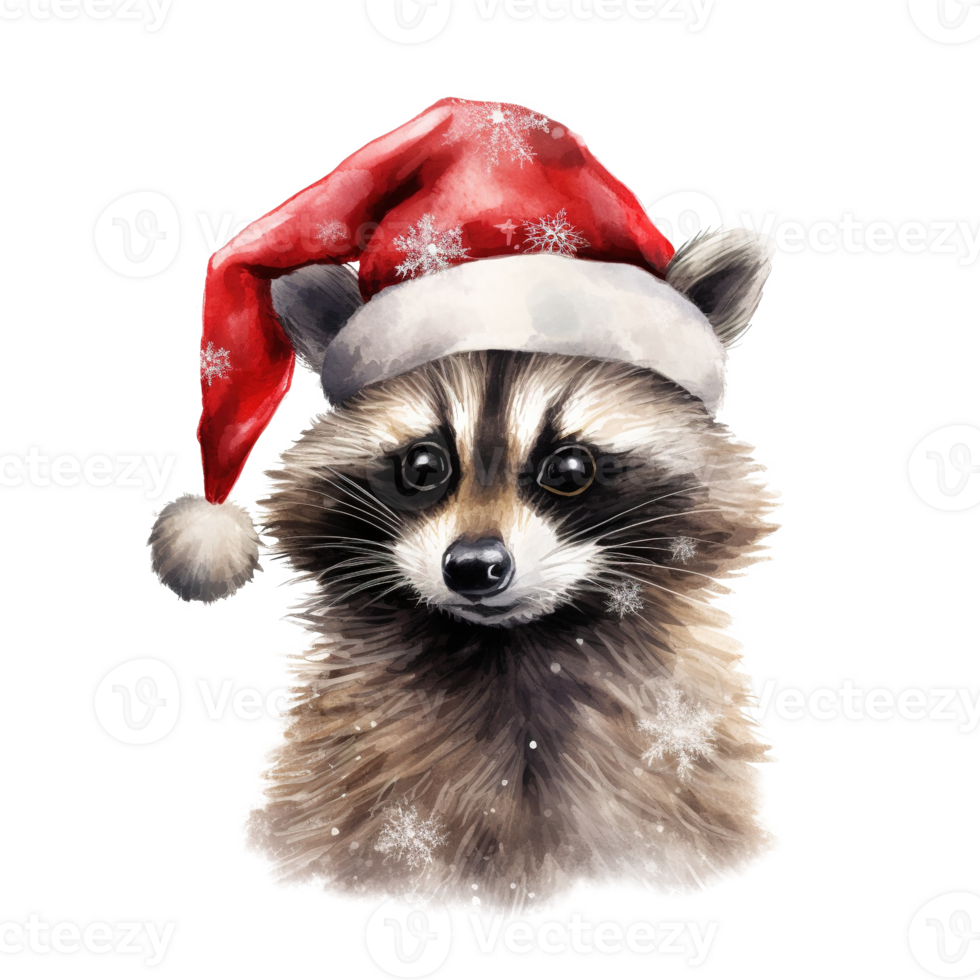 Raccoon Wearing Winter Clothes For Christmas Event. Watercolor Style. AI Generated png