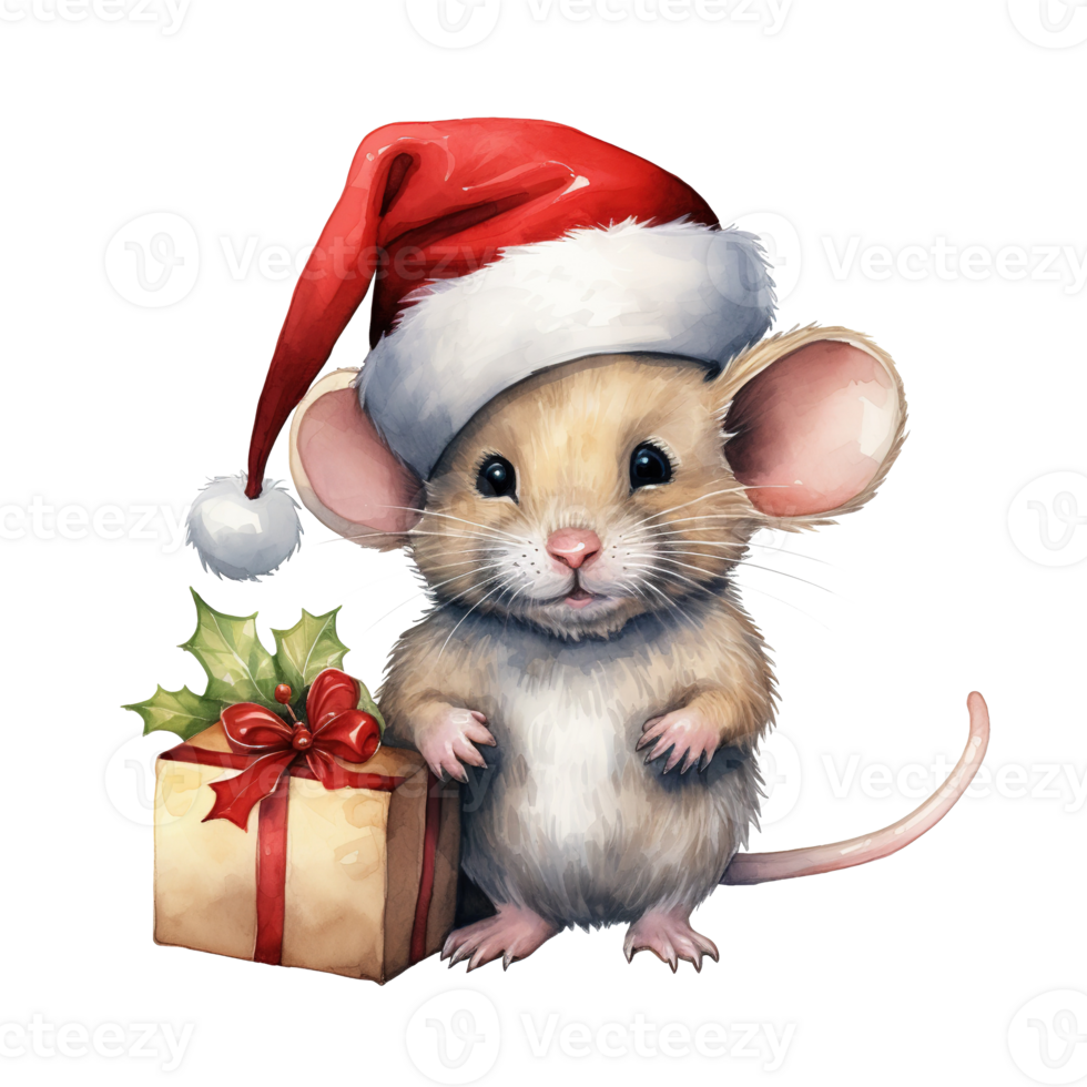 Mouse Wearing Santa Costume For Christmas Event. Watercolor Style. AI Generated png