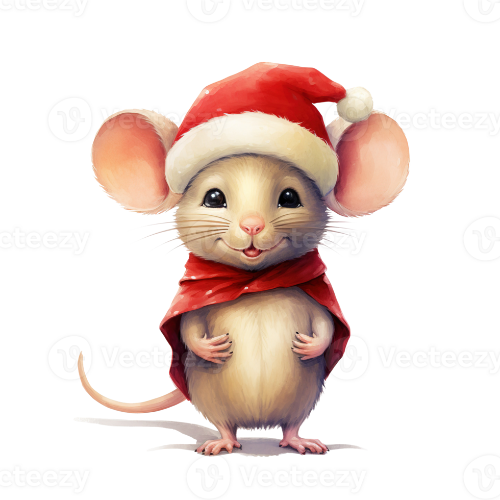 Mouse Wearing Santa Costume For Christmas Event. Watercolor Style. AI Generated png