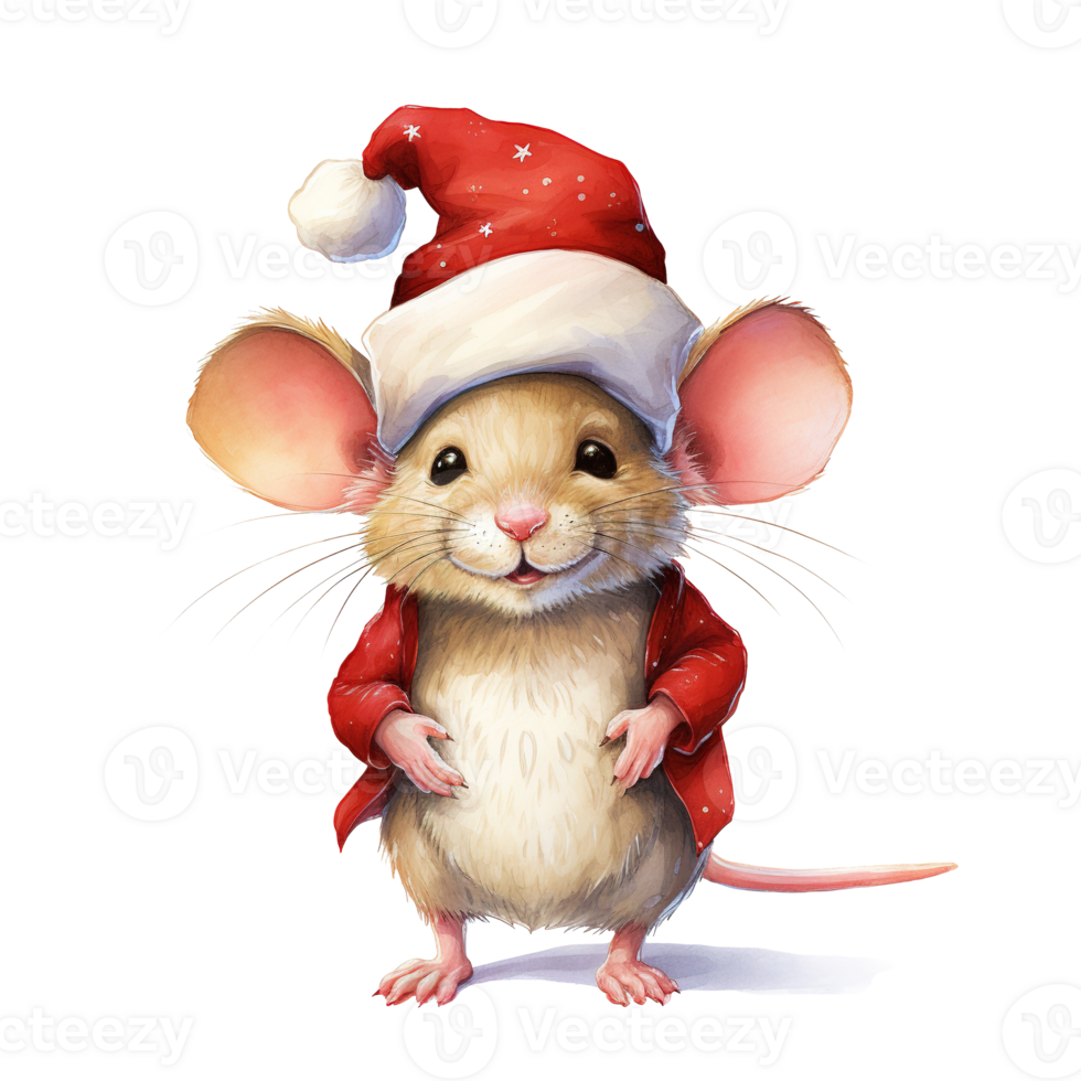 Mouse Wearing Santa Costume For Christmas Event. Watercolor Style. AI Generated png