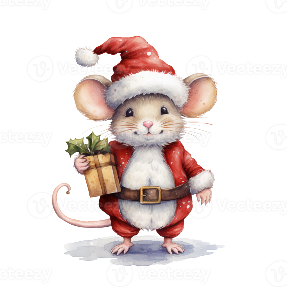 Mouse Wearing Santa Costume For Christmas Event. Watercolor Style. AI Generated png
