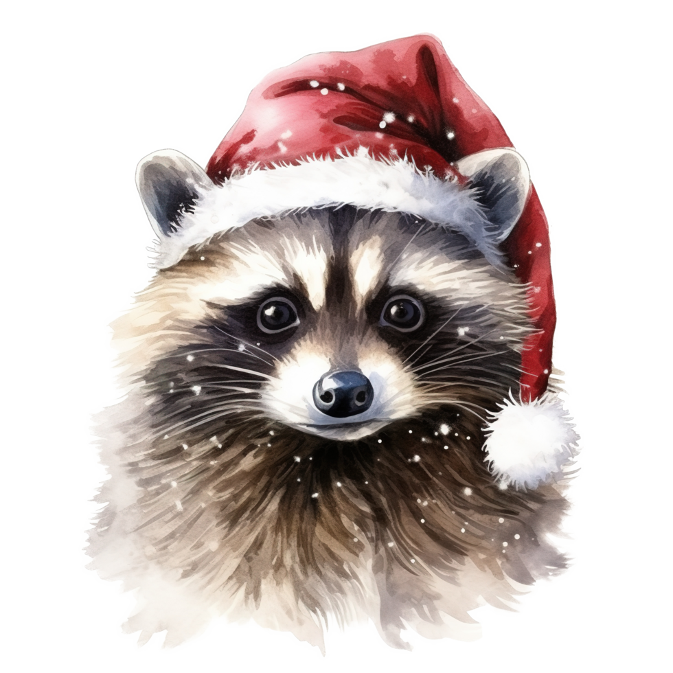 Raccoon Wearing Winter Clothes For Christmas Event. Watercolor Style. AI Generated png