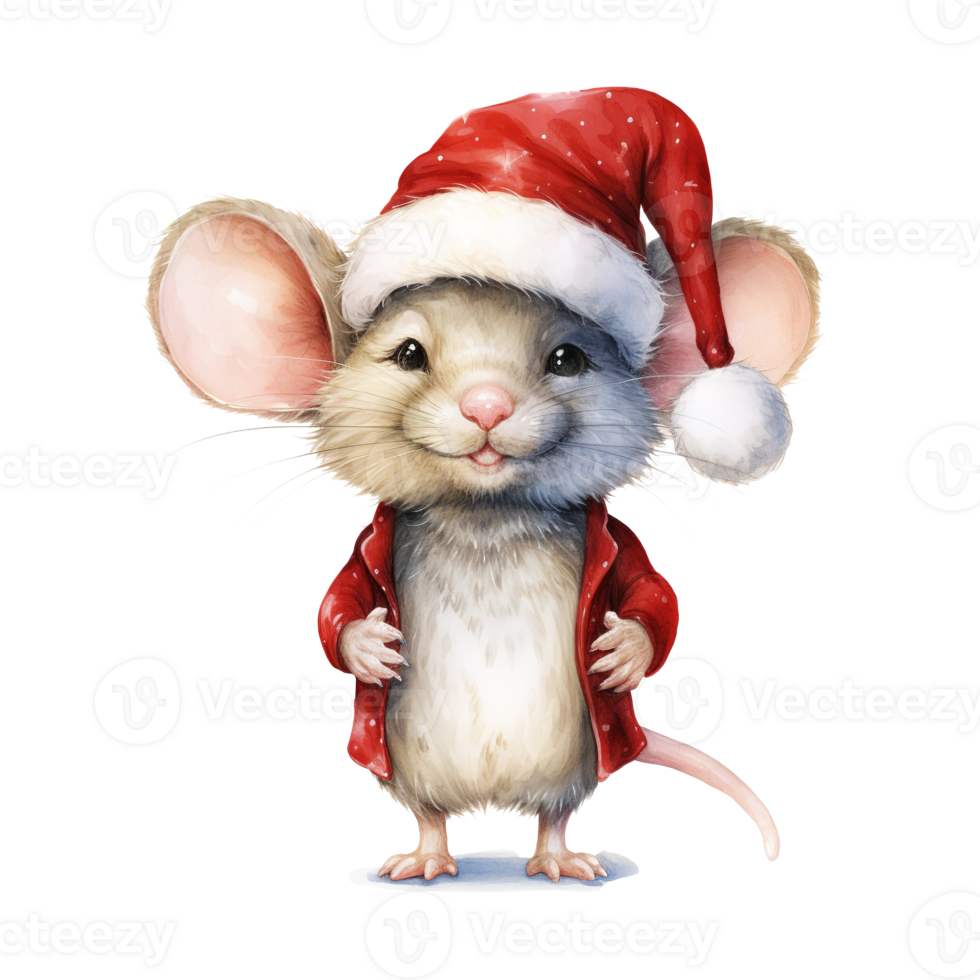 Mouse Wearing Santa Costume For Christmas Event. Watercolor Style. AI Generated png