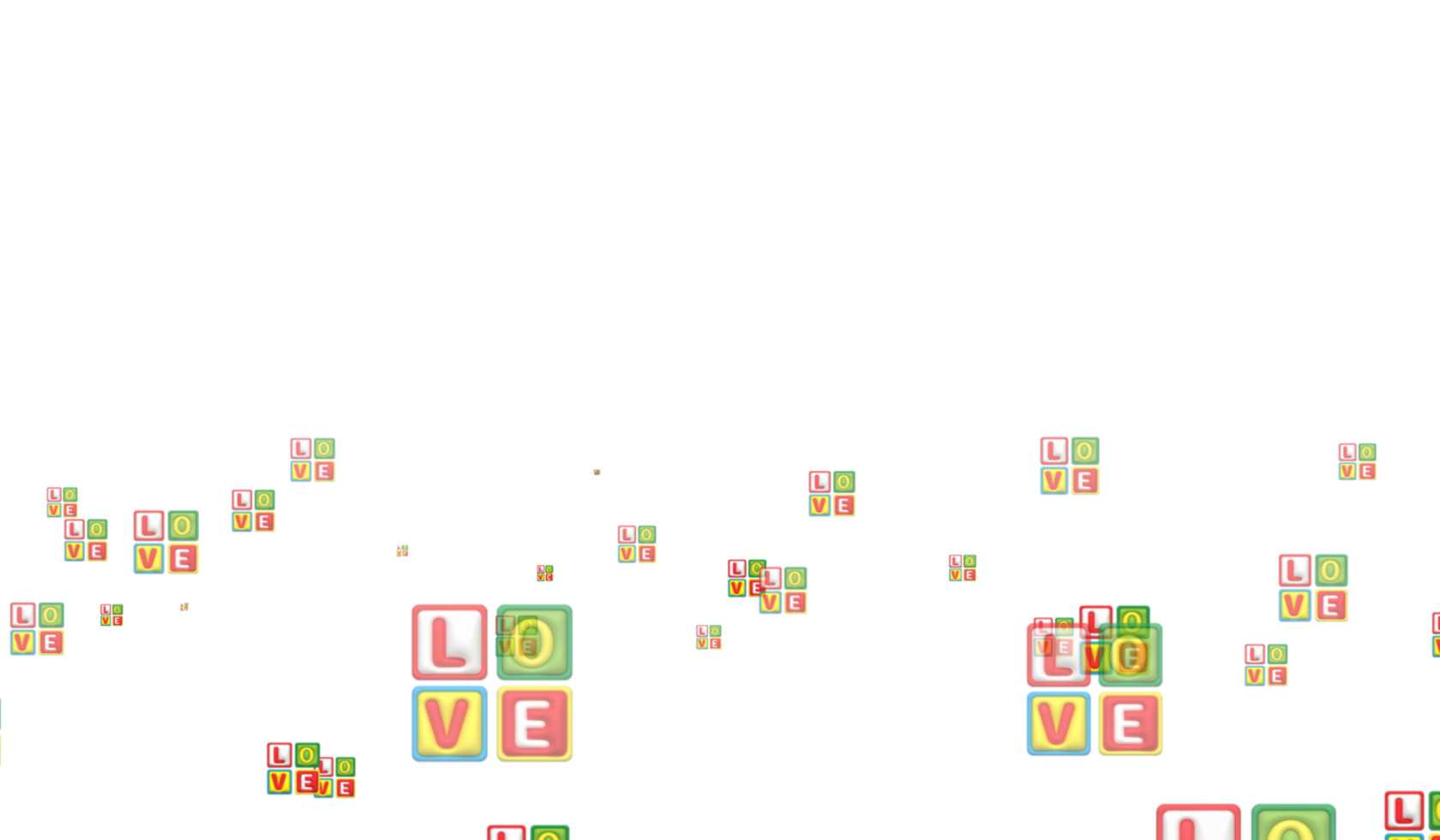 Multicolored LOVE letter icon particles bouncing against the ground png