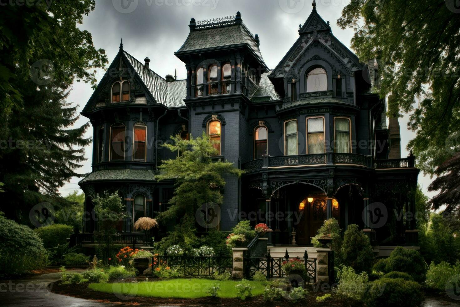 Charming Beautiful victorian cute mansion. Generate Ai photo