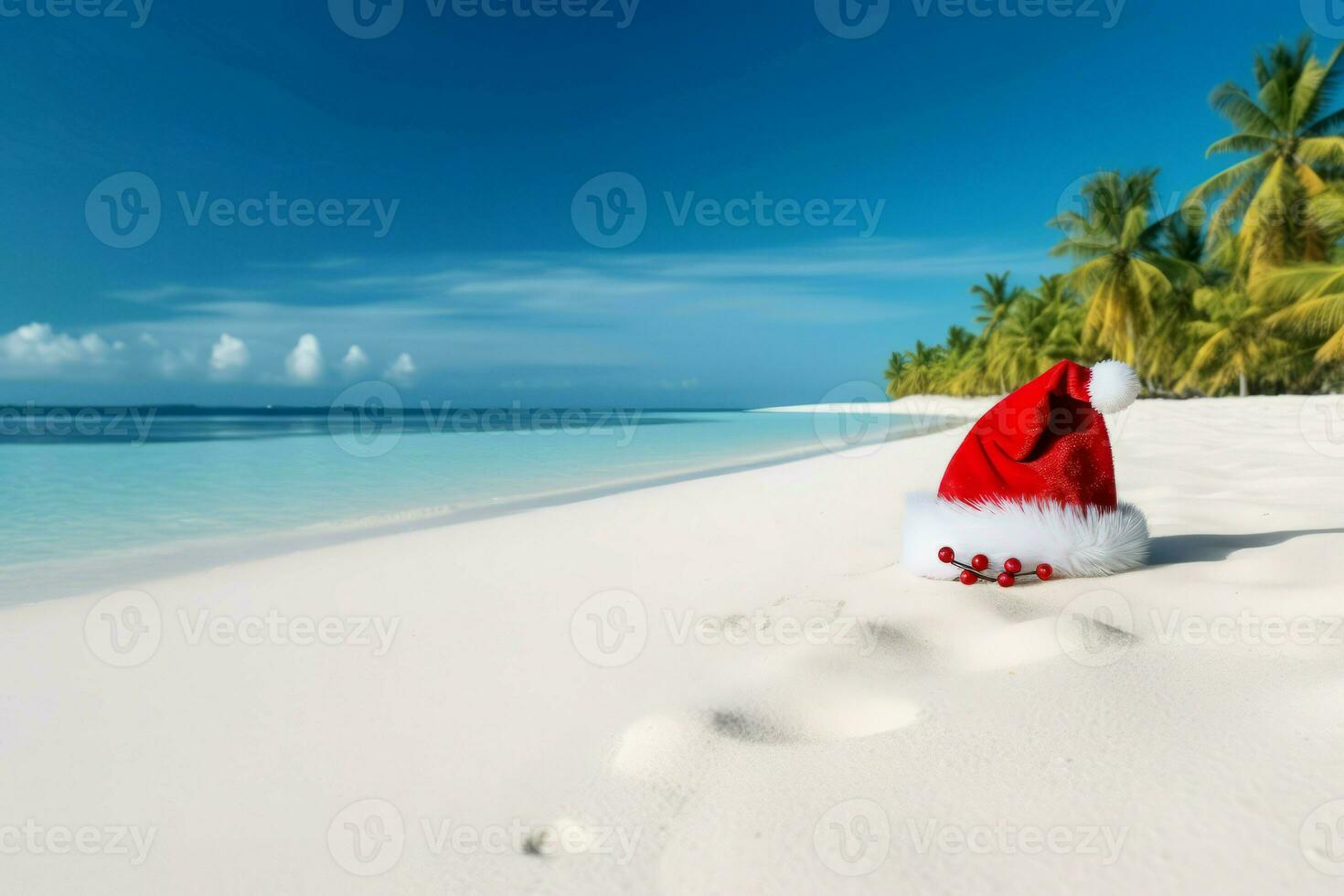 Santa beach hat xmas. Generate Ai photo