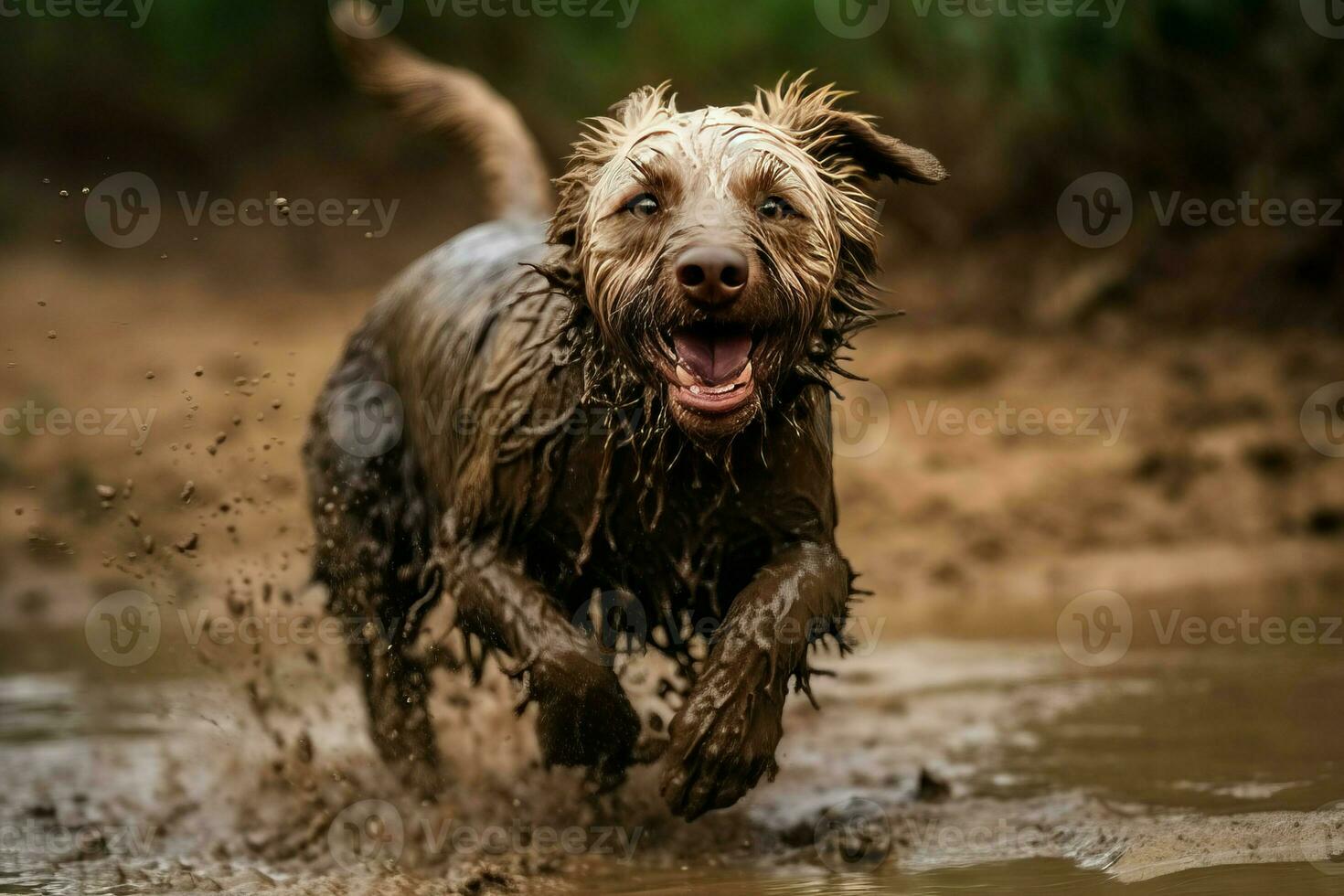 Dog dirty mud running. Generate Ai photo