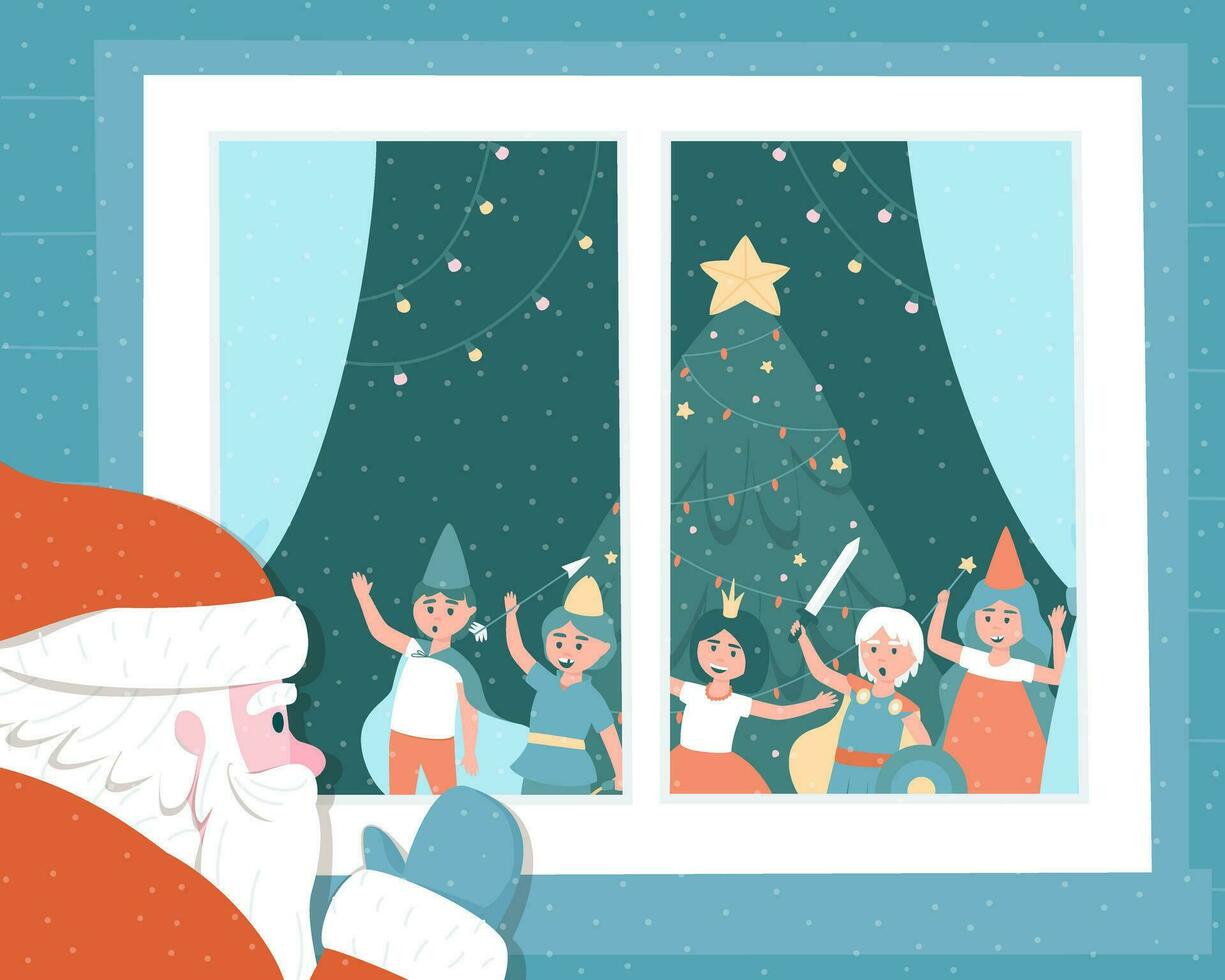 The children saw Santa Claus through the window vector