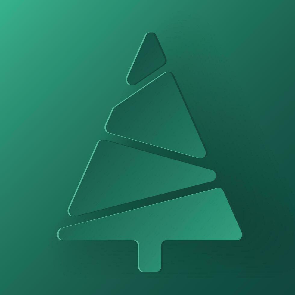 Vector green christmas paper cut 3d tree on turquoise colored background. Xmas design elements for presentation, banner, cover, web, flyer, card, sale, poster, slide and social media