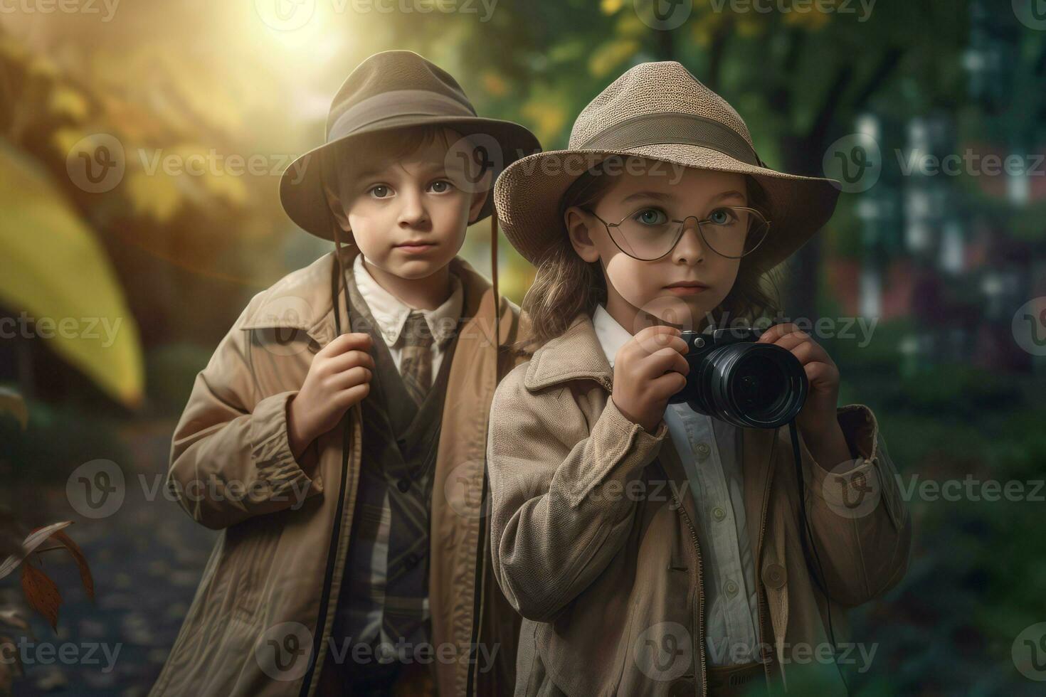 Cute detective kids. Generate ai photo