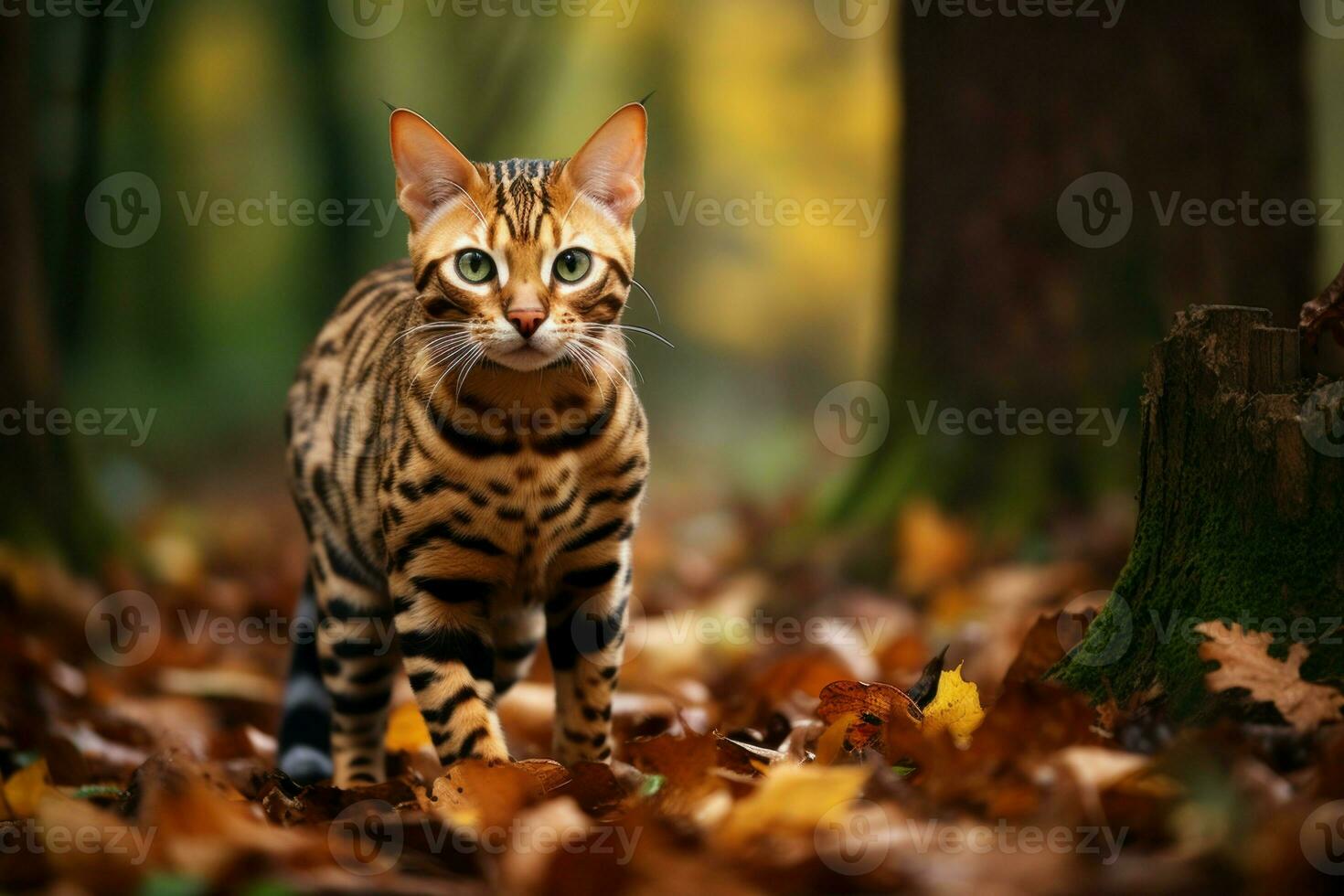 Wild Bengal cat forest. Generate Ai photo