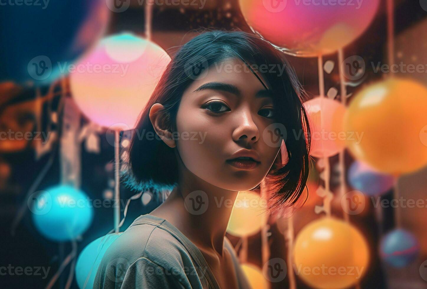 Chinese girl with dreamy background. Generate ai photo