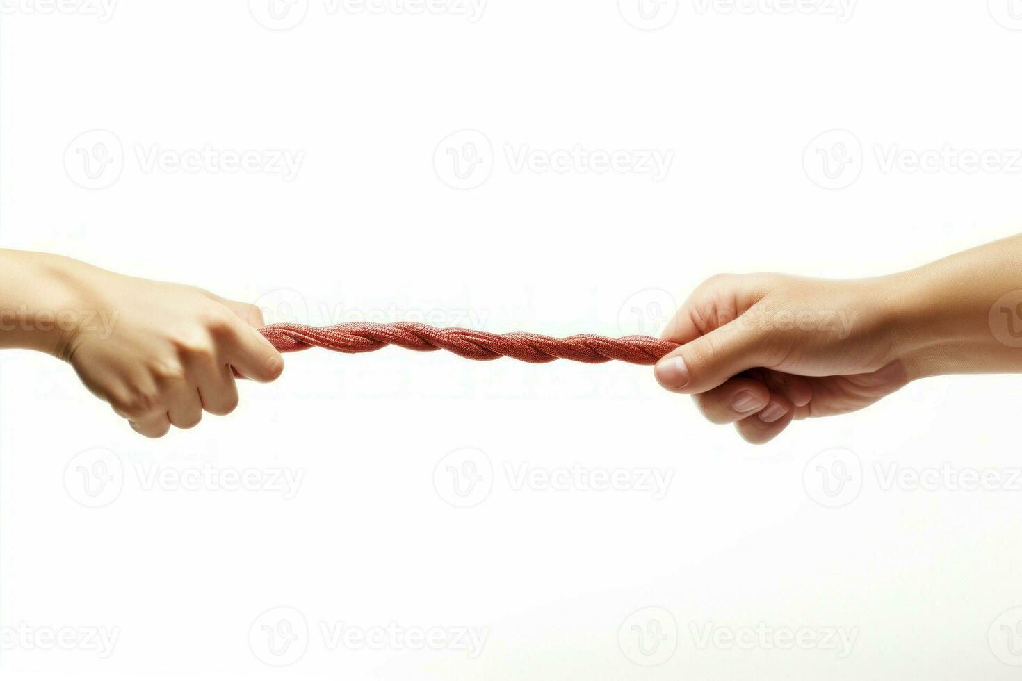 Tug of war isolated on white background with two hands. Generate Ai photo