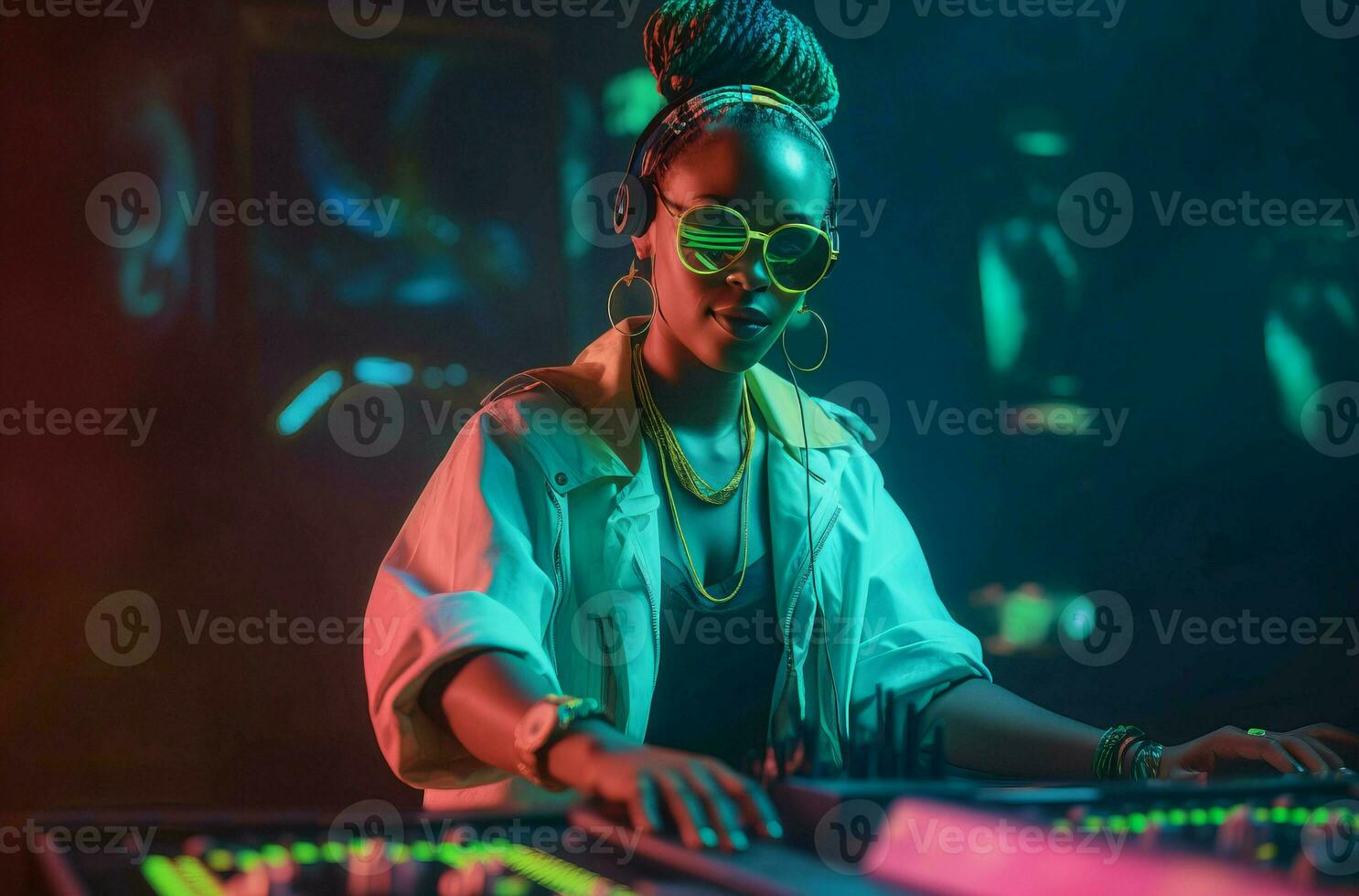 Cool African woman dj. Generate ai photo