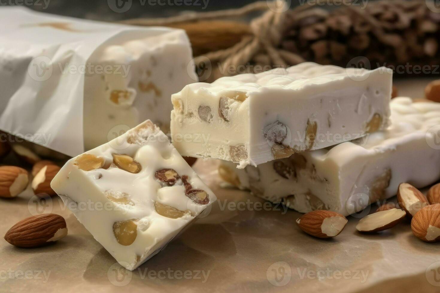 blanco de nuez turrón en pergamino papel. generar ai foto