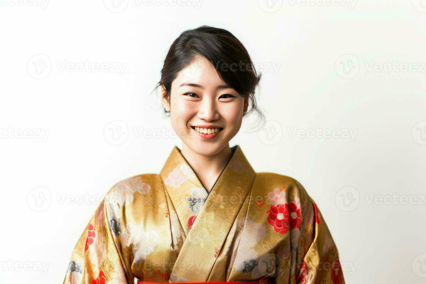 japonés mujer retrato en tradicional kimono. generar ai foto