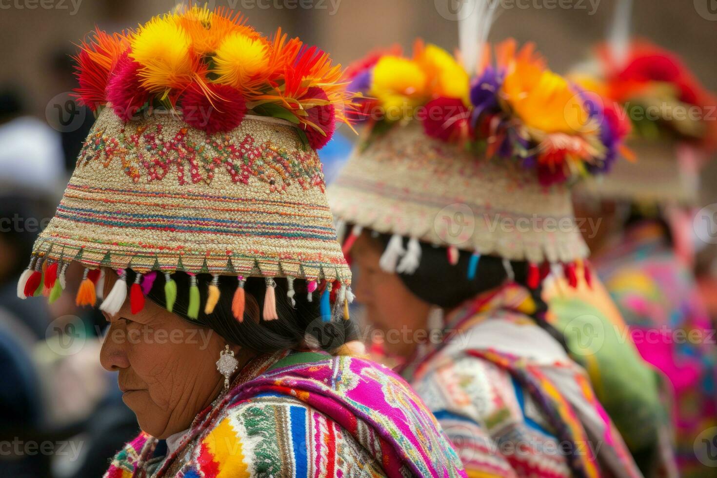Peru traditional colorful hats. Generate ai photo