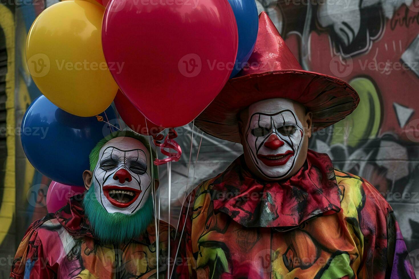 Clowns dangerous scary smiling. Generate Ai photo