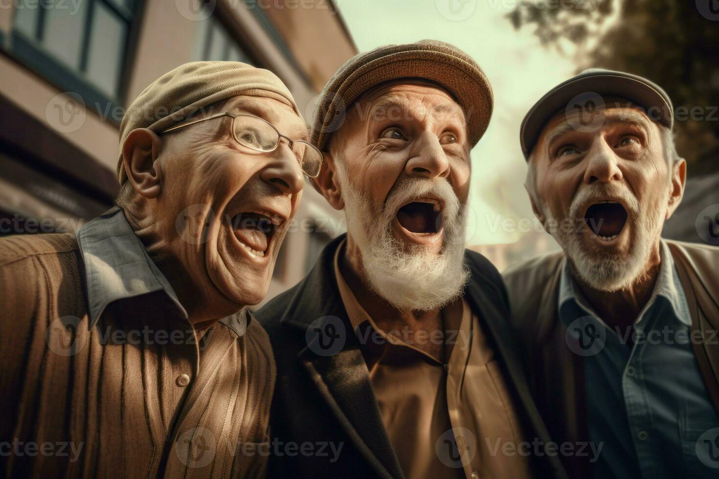 Group of excited elderly men. Generate ai photo