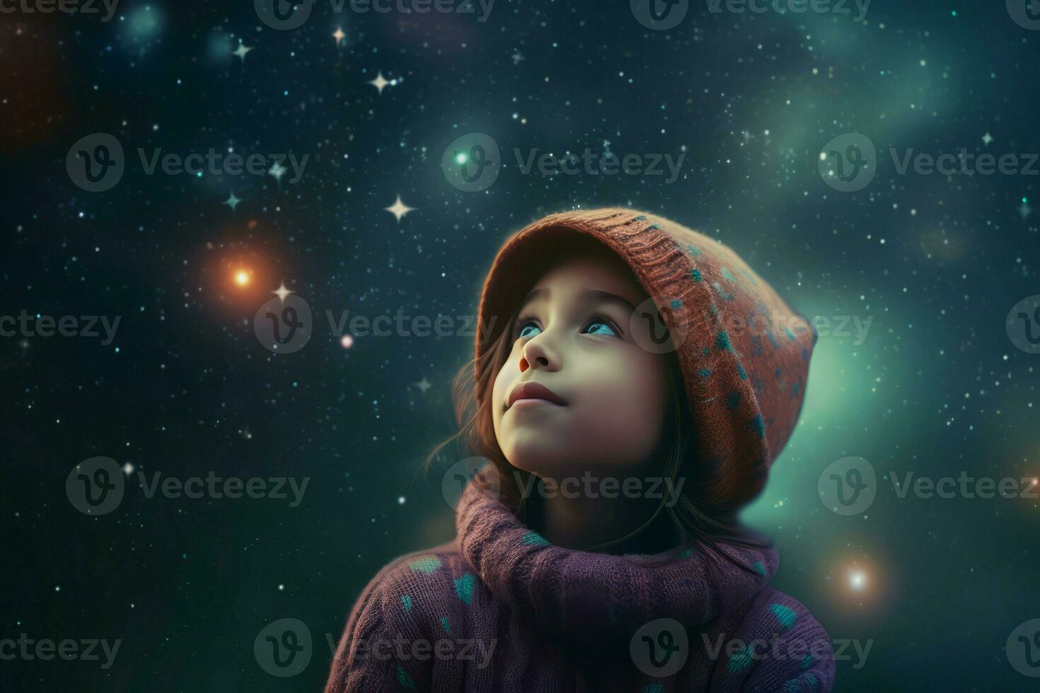 Child starry sky night. Generate Ai photo