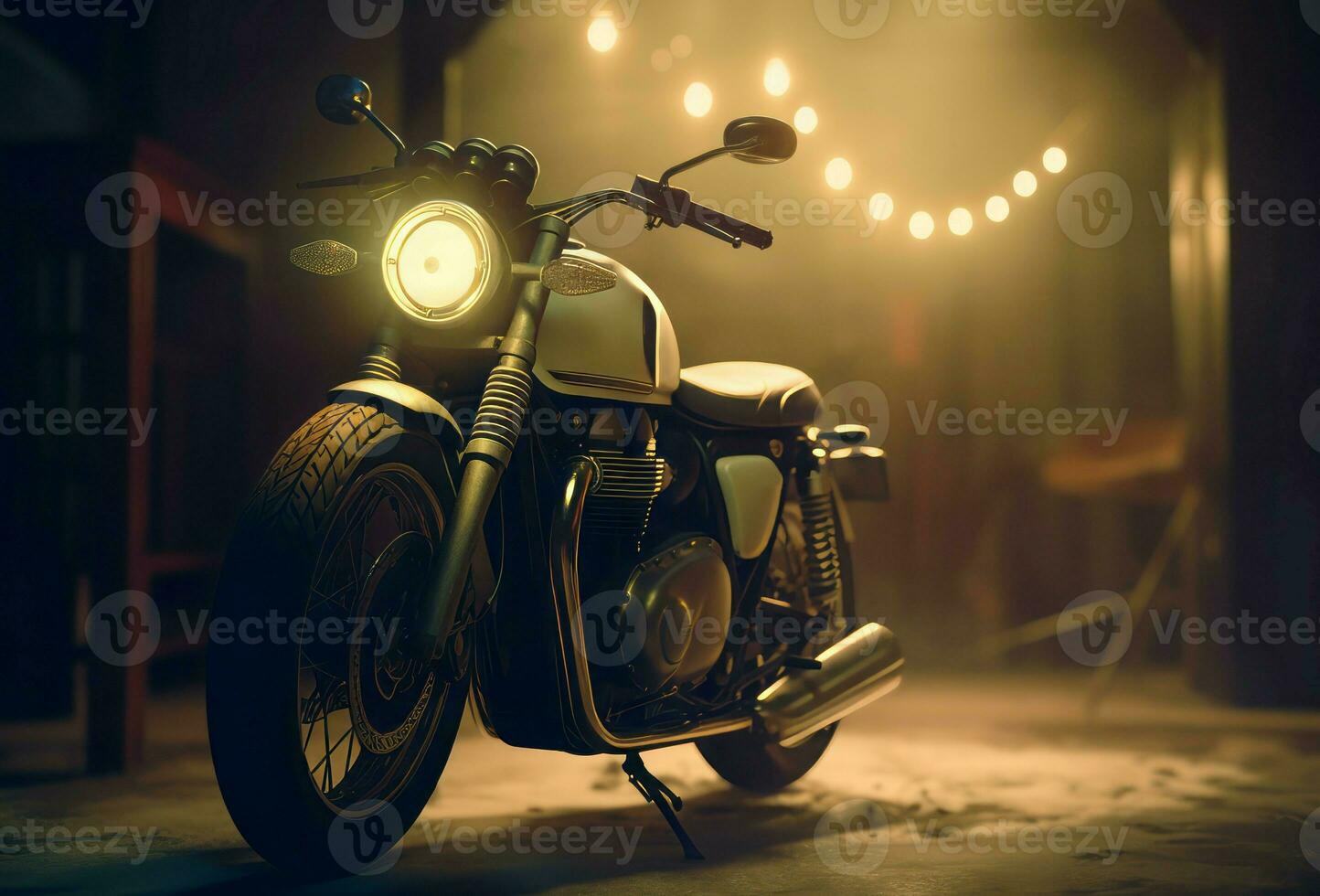 Biker motorcycle night street motion. Generate Ai photo