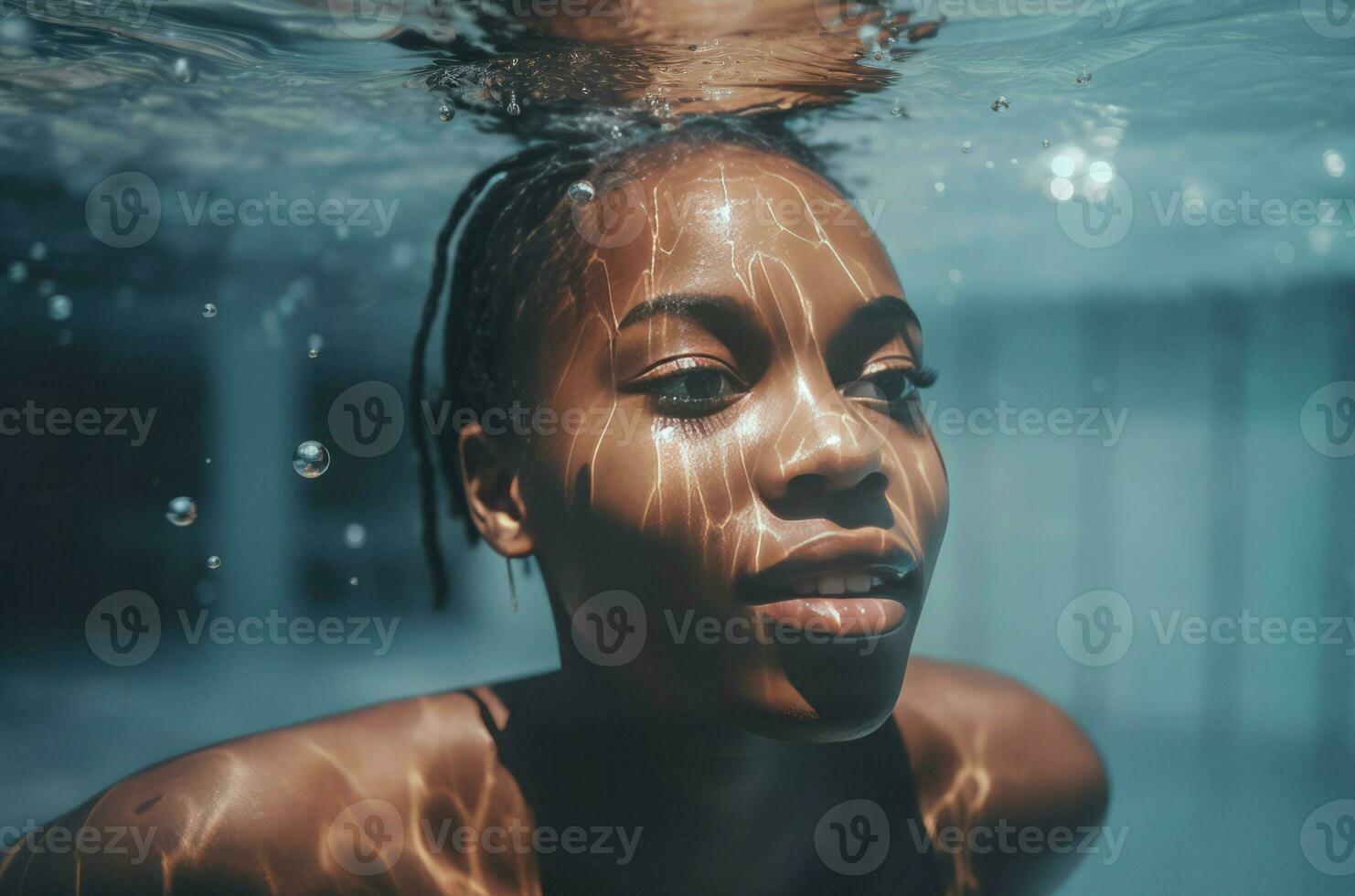 Woman underwater pool black girl. Generate Ai photo