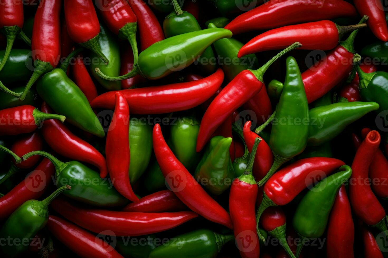 Fresh Chili peppers top view background. Generate Ai photo
