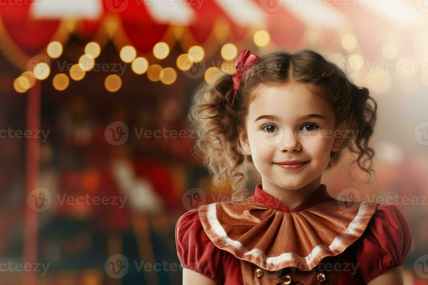 Imaginative Circus tent arena performer child girl. Generate Ai photo